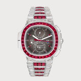 Nautilus Flyback Chronograph Travel Time Diamond & Ruby Set In White Gold