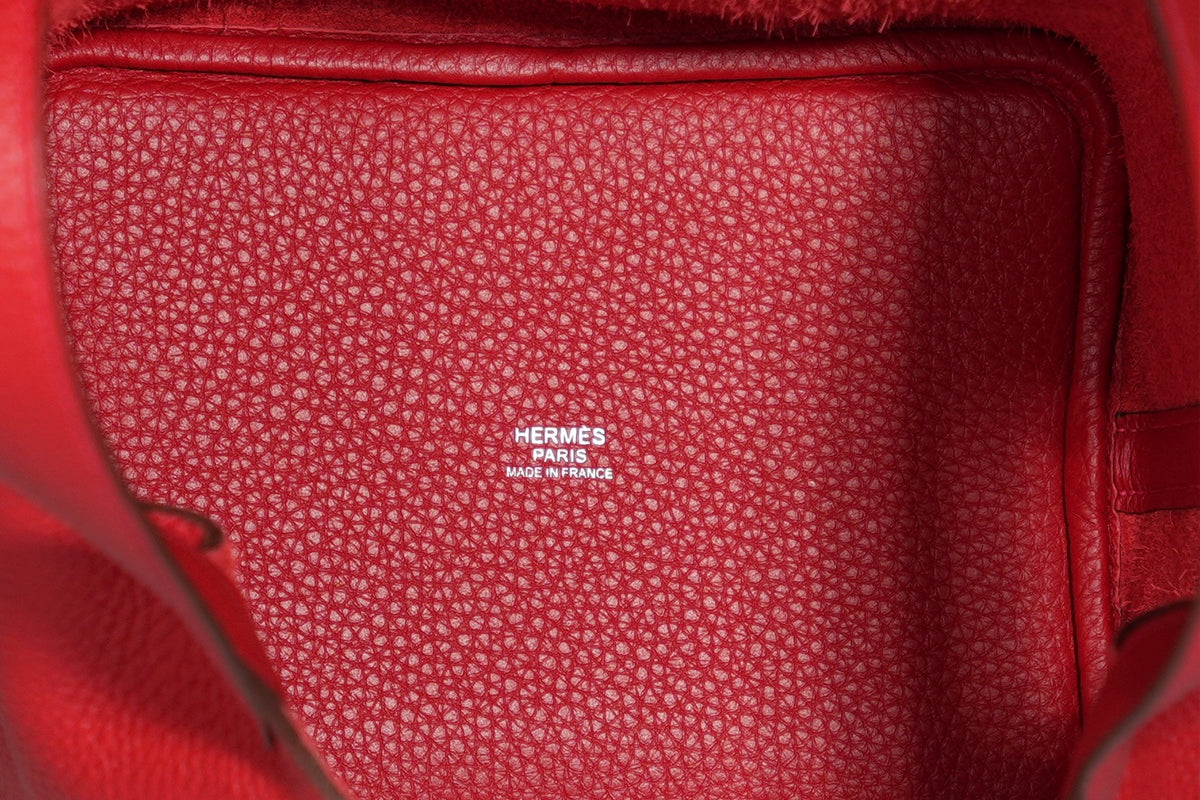 Picotin Lock 18 Rouge Casaque / Red With Palladium Hardware In Taurillon Clemmence