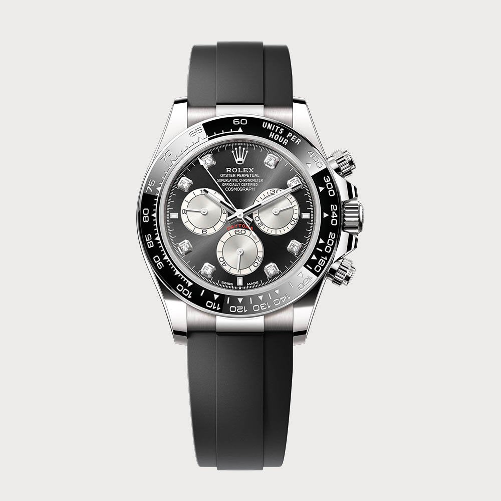 Rolex Daytona In White Gold With Black Rhodium Diamond Dial On Oysterflex