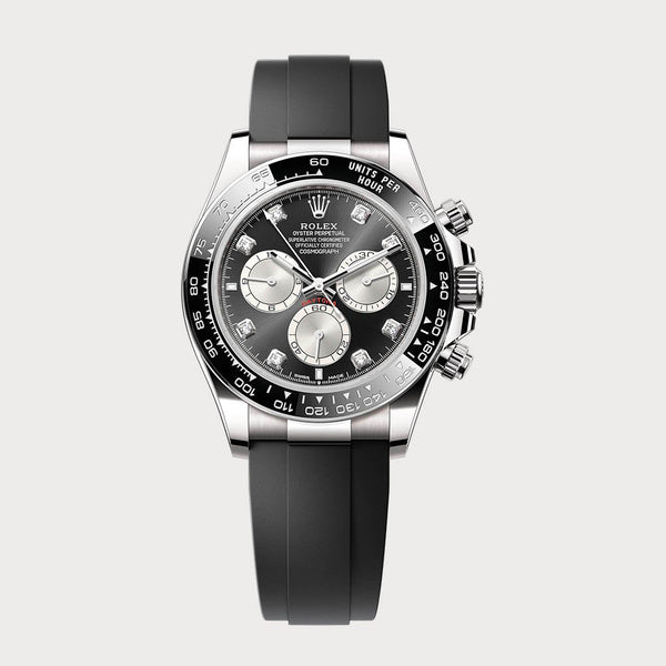 Rolex Daytona In White Gold With Black Rhodium Diamond Dial On Oysterflex