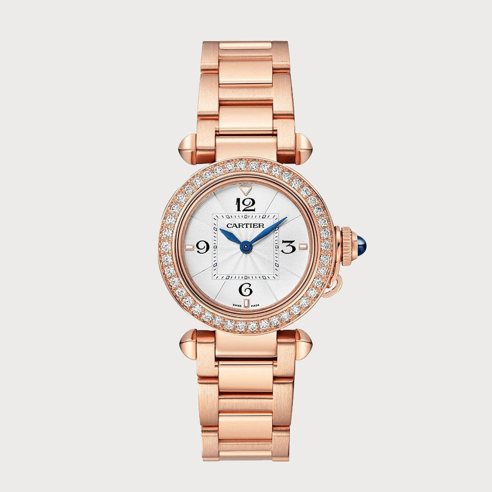 Cartier Pasha 30mm Diamond Set Bezel In Rose Gold With Silver Dial