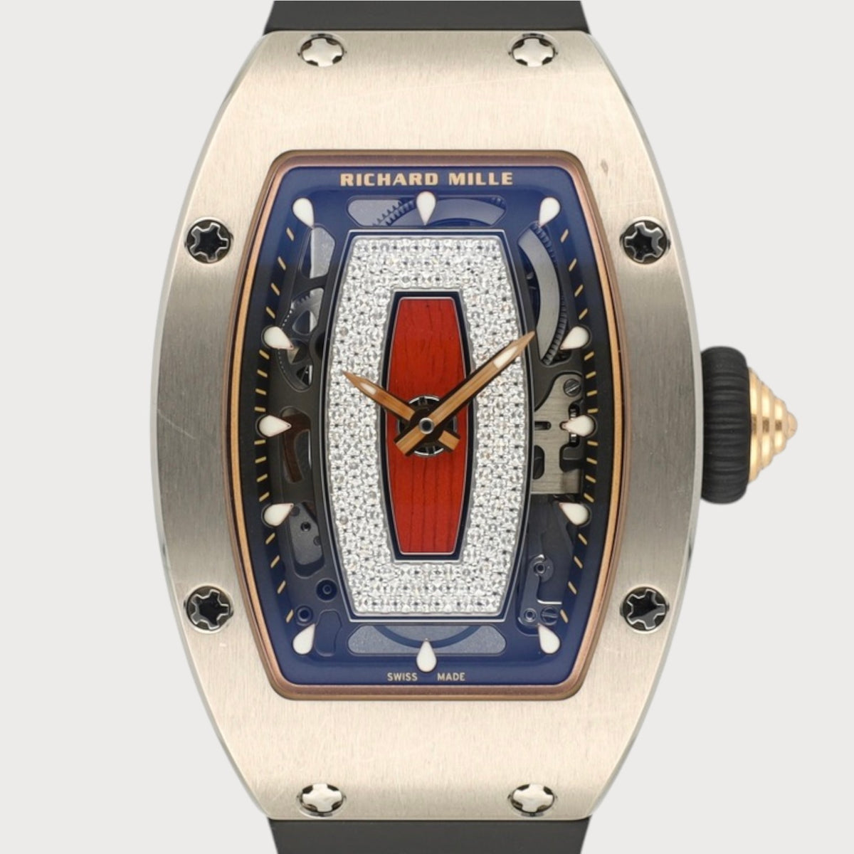 Rm07-01 Plain White Gold Red Lips Diamond Dial