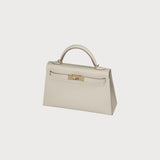 Mini Kelly 20 Craie Permabrass Epsom With Two Straps