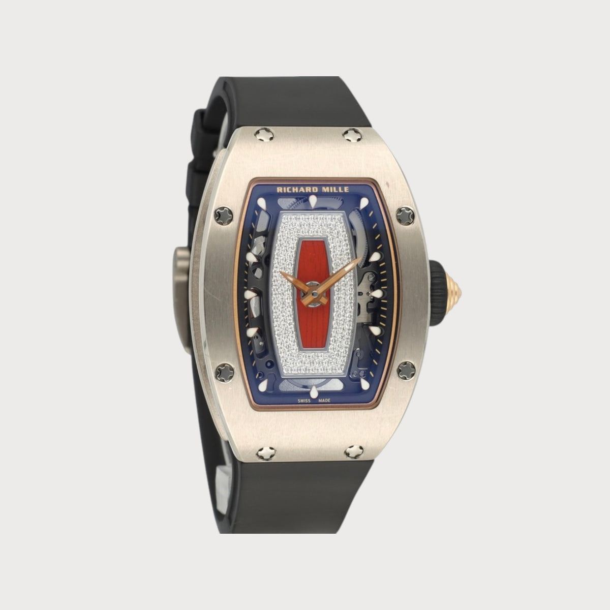 Rm07-01 Plain White Gold Red Lips Diamond Dial