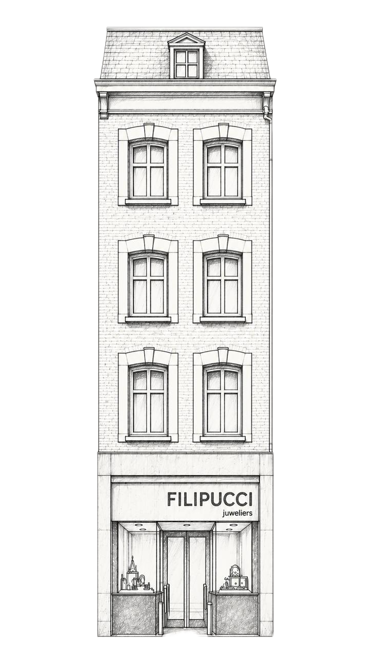 Sketch of the DAFI / Filipucci Juweliers storefront in Maastricht
